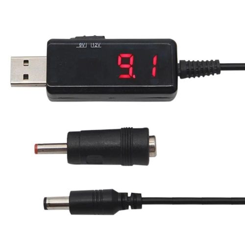 Підвищуючий USB кабель для живлення Wi-Fi роутера від Power Bank 5V з перемикачем 9V або 12V, з регулятором 9v/12v з перехідником на 3.5 мм і 5.5 мм