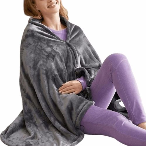 Туристичний плед пончо з підігрівом Heating Shawl Blanket JT - 202275 від USB Power Bank електроковдра із застібкою 3 режими нагріву для кемпінгу Сірий