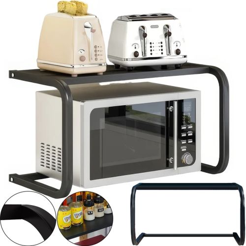 Настольная полка стеллаж для микроволновки Multifunctional Microwave rack AND979, Кухонный органайзер над микроволновой СВЧ печью для мелочей Черная