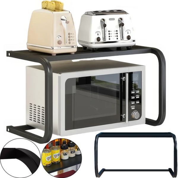 Настільна Полиця стелаж для мікрохвильовки Multifunctional Microwave rack AND979, кухонний органайзер над мікрохвильовою піччю СВЧ для дрібниць Чорна