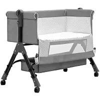 Дитяче приставне ліжечко-колиска Baby Crib D929 з москітною сіткою, кошиком для зберігання та регулюванням висоти для новонароджених X-637