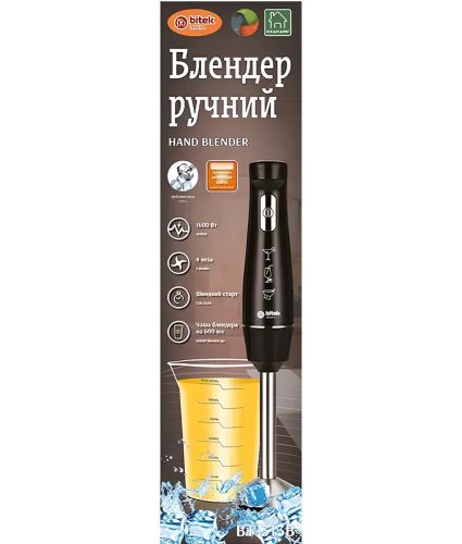 Занурювальний кухонний блендер Bitek BT-313B 1600W з пластиковою чашею на 600 мл електричний ручний подрібнювач Бітек від мережі BT313B Чорний