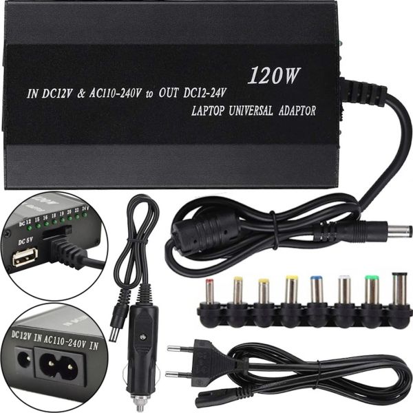 Універсальний автомобільний зарядний пристрій laptop UKC 901 120W 12-24V для ноутбука з перехідниками адаптер зарядка від мережі 220V і прикурювача
