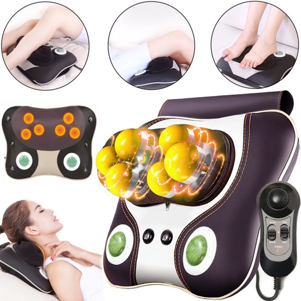 Масажна подушка Massage Pillow HT-8802 роликовий масажер для спини і шиї з підігрівом, режимом магнітотерапії і підсвічуванням 3 режими роботи від мережі        