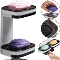 Настінна подвійна мильниця органайзер для мила Soap dish AND872 на липучці, двошаровий тримач сушарка для губки 17х13х10см у ванну на стіну