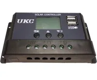 Сонячний контролер заряду АКБ UKC DP-520A 20A, 12-24В з LCD дисплеєм, Контролер екран, 2хUSB для контролю заряду батарей в сонячних панелях Чорний