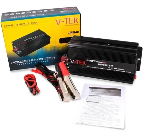 Автомобільний інвертор V-TEK PowerMaxx SSK-5000W 12V - 220V від прикурювача і акумулятора, Авто перетворювач напруги струму 12В 5000Вт, Чорний