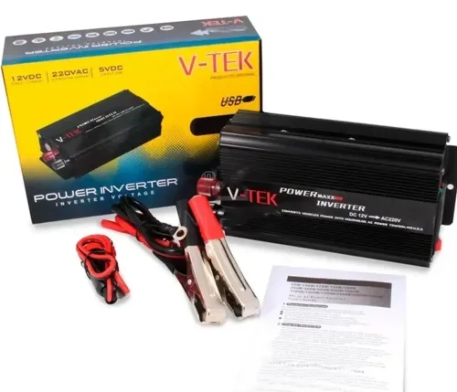 Автомобильный инвертор V-TEK PowerMaxx SSK-2000W 12V-220V от прикуривателя и аккумулятора, Авто преобразователь напряжения тока 12В 2000Вт, Черный