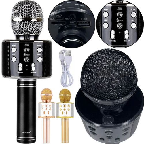 Бездротовий караоке мікрофон WSTER WS-858 Bluetooth USB AUX FM з вбудованим динаміком 5W, блютуз мікрофон з регулятором гучності Q858 для співу