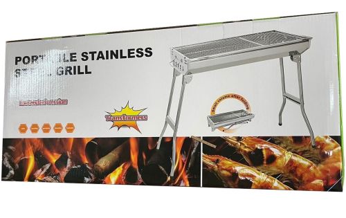 Переносний розкладний мангал Stainless Steel Grill GP-4273 для шашлику і барбекю, Гриль зі знімною сіткою 48х33х59 см на деревному вугіллі і дровах