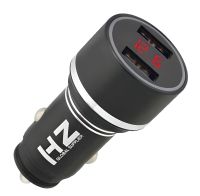 Автомобільний зарядний пристрій з вольтметром Car Charger HZ HC7 3.1 A, Адаптер для зарядки 2xUSB в прикурювач, Автозарядка з екраном Чорний