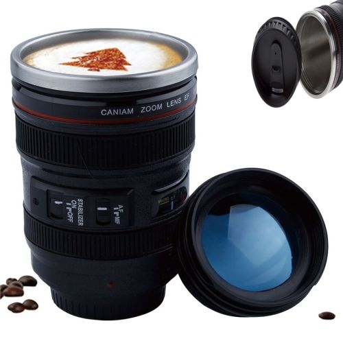 Кружка термос в виде объектива от фотоаппарата Canon EF 24-105, Термокружка объектив 350 мл, Термо чашка с крышкой, Черная