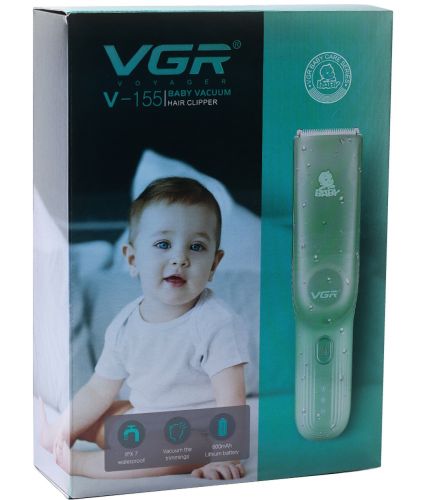 Машинка для стрижки дітей VGR Baby V-155 5W бездротовий вакуумний дитячий тример для немовлят з витяжкою волосся і насадками на акумуляторі Зелений