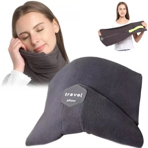 Дорожня подушка-шарф для шиї Supretto Travel Pillow для подорожей, туристична флісова подушка в дорогу і для сну в машину сіра