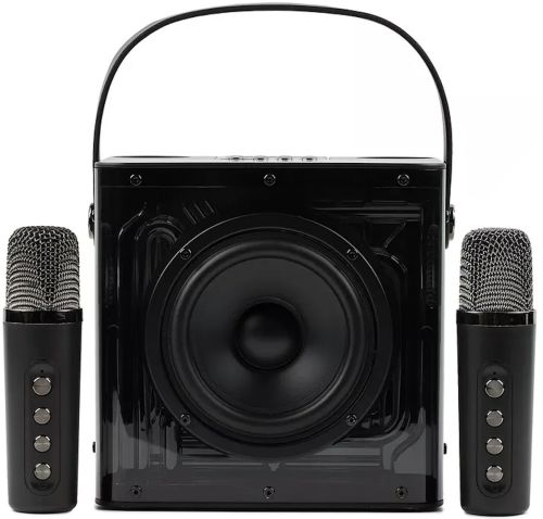 Аккумуляторная колонка караоке Peterhot A99 акустическая Bluetooth система с двумя беспроводными микрофонами и RGB цветомузыкой USB MicroSD CL-227