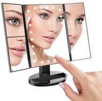 Косметичне потрійне дзеркало з сенсорною кнопкою Superstar Magnifying Mirror JN-817 3 в 1 зі збільшенням, складне дзеркало з LED підсвічуванням Чорне
