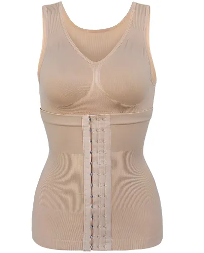 Жіноча коригувальна майка з корсетом Slim Comfy SC-1130 2 в 1 для корекції фігури, стягуюча білизна з поясом на гачках для жінок Бежеве