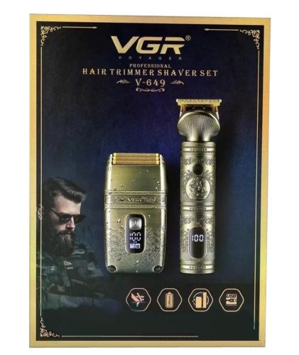 Бездротова машинка і тример для стрижки волосся і бороди VGR V-649 зі змінними насадками, акумуляторний бритва для чоловіків від USB Золотий