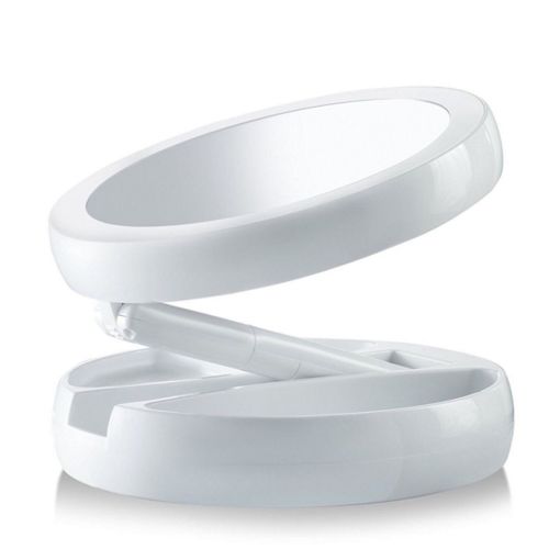 Настільне кругле Косметичне дзеркало з LED підсвічуванням My Fold Away для макіяжу, складне збільшувальне 10x дзеркало трансформер з органайзером