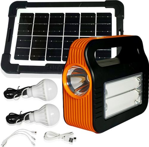 Автономная солнечная зарядная станция LED фонарь COBA CB-999A с 2 лампочками Power Bank, Прожектор и 2 лампочки с функцией повербанка Оранжевый