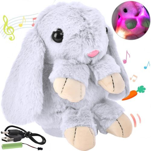 Музичний плюшевий зайчик Repeat Happy Rabbit FJ8888 White дитяча м'яка іграшка заєць із підсвічуванням і звуковими ефектами на акумуляторі від USB