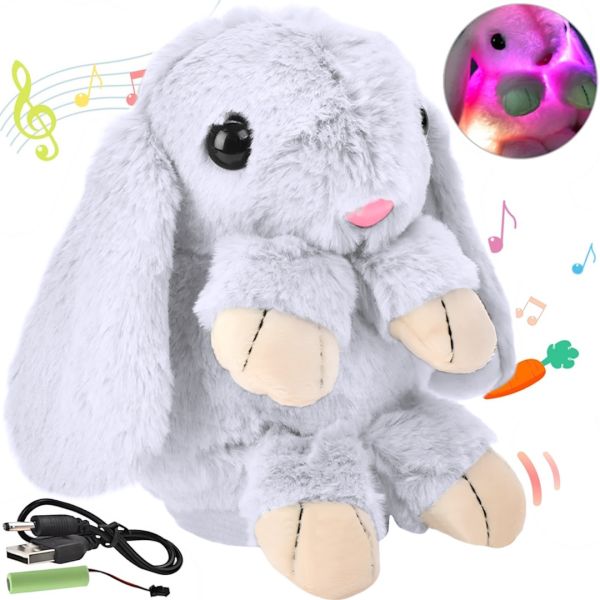 Музичний плюшевий зайчик Repeat Happy Rabbit FJ8888 White дитяча м'яка іграшка заєць із підсвічуванням і звуковими ефектами на акумуляторі від USB