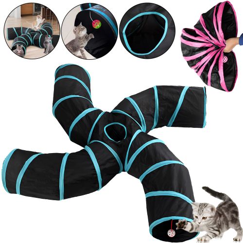 Складаний ігровий тунель для котів Spiral Cat Tunnel B15103 25 см розкладний 4-х сторонній лабіринт, що шарудить, із підвісною іграшкою для котів 4 входи