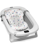 Складная детская ванна для купания Smart Babyhood BH-334G раскладная ванночка для младенцев с LED термометром, подушкой и ручкой для душа Серая