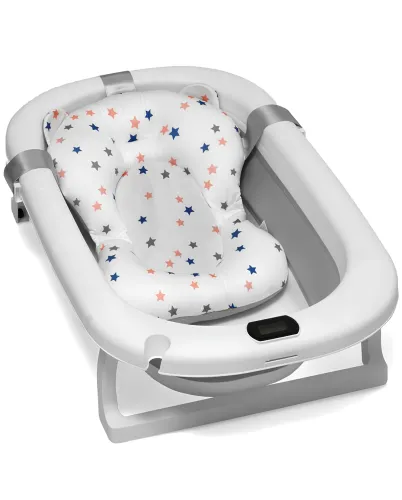 Складная детская ванна для купания Smart Babyhood BH-334G раскладная ванночка для младенцев с LED термометром, подушкой и ручкой для душа Серая