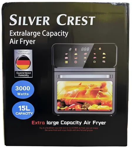 Мультипіч Аерогриль з обдувом Silver Crest FD-1015B 3000W 15л електронна аерогриль для приготування їжі без олії 10 програм настільна фритюрниця від мережі