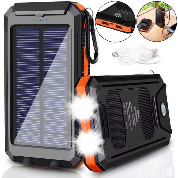 Портативний зарядний пристрій HOCO J164 Power Bank 8000mAh з сонячною панеллю і ліхтариком Solar 10W зовнішній акумулятор повербанк для зарядки