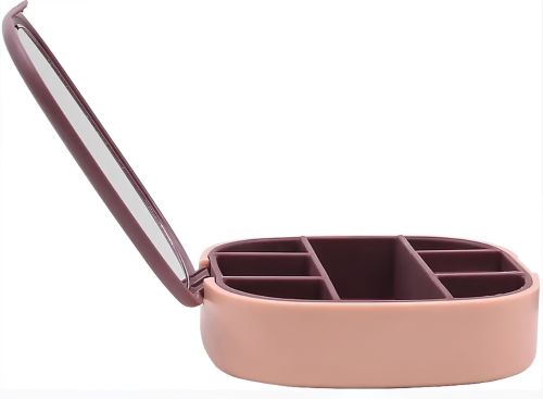 Органайзер для біжутерії з дзеркалом Jewerly Storage Box LD-988 Дорожня міні шкатулка на 7 відділень для прикрас і ювелірних виробів 10х10 см