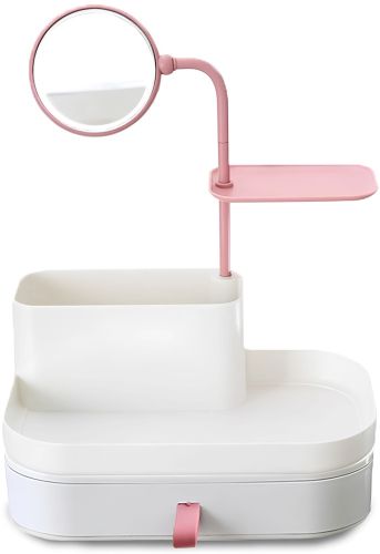 Органайзер для косметики Cosmetic organizer and mirror 7009 настільний бокс з дзеркалом і висувними ящиками, полички для зберігання біжутерії Білий