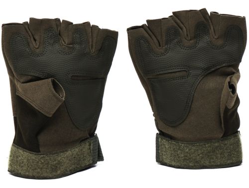 Тактичні рукавички з відкритими пальцями Glove Support 7844 безпалі чоловічі військові рукавички з протиударними вставками для захисту кісточок Хакі