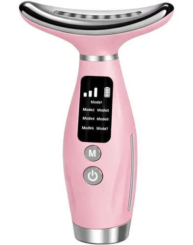 Акумуляторний мікрострумовий масажер Neck Beauty Device HY69 7 режимів міостимулятор для підтяжки та ліфтингу шкіри обличчя і шиї з дисплеєм і підсвічуванням