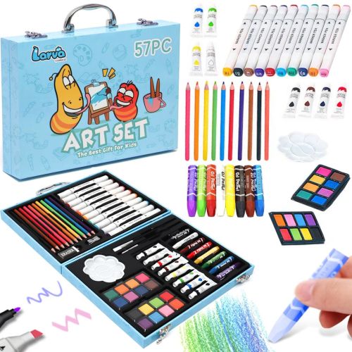 Дитячий художній набір для творчості Art Set 57 предметів, комплект маркерів, олівців і фарб в кейсі для малювання від 3-х років Синій