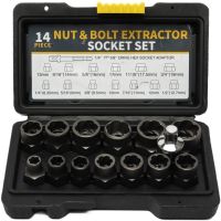 Набір екстракторів Nut Extractor ES - 14 комплект інструментів для видалення і вилучення ударних пошкоджених болтів, гайок і гвинтів в кейсі 14 штук
