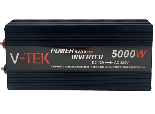 Автомобільний інвертор V-TEK PowerMaxx SSK-5000W 12V - 220V від прикурювача і акумулятора, Авто перетворювач напруги струму 12В 5000Вт, Чорний