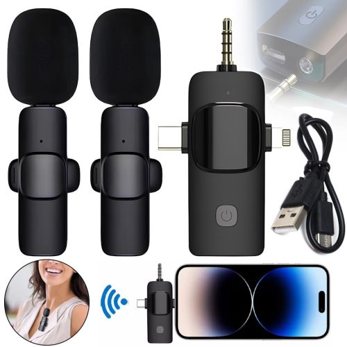 Петличний подвійний мікрофон Wireless Microphone K15 петличка з прищіпкою на одяг 2 мікрофони Type-C Lightning з шумозаглушенням для блогера K-15