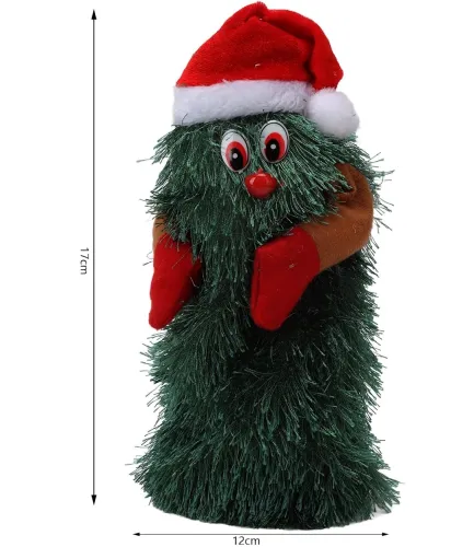 Танцююча різдвяна ялинка Dancing Xmas Tree ET02 інтерактивна новорічна іграшка 17х10 см обертова музична ялинка в шапці на батарейках