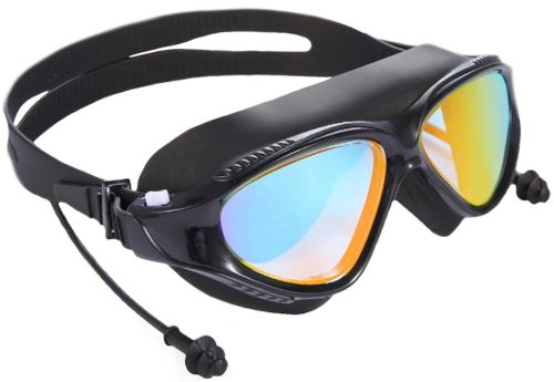Окуляри для плавання Conquest Uv Shield Anti-Fog захисна маска з подвійним регульованим ремінцем, берушами і захистом від УФ в чохлі для басейну 17х5 см