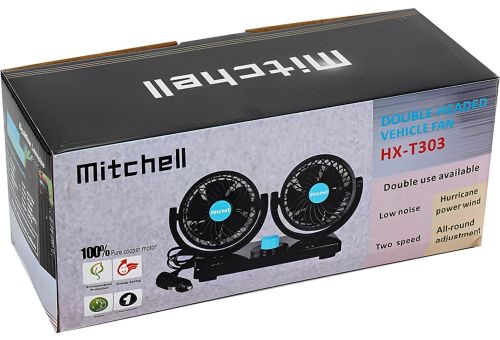 Автомобільний вентилятор салону Mitchell HX-T303 12V 4 " охолоджуючий подвійний міні-вентилятор з регулятором швидкості від прикурювача в машину Чорний