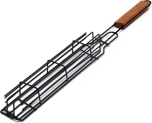 Решітка гриль для барбекю Barbecue Grill Basket 49 см одинарна сітка з дерев'яною ручкою для риби, овочів і кебаба, кошик-гриль для мангала Maclay вузька