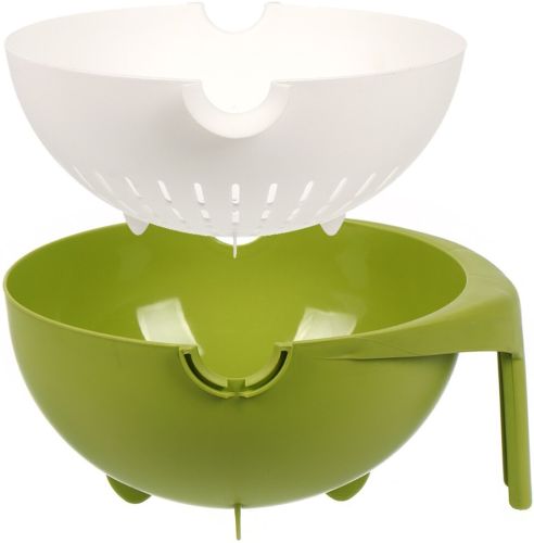 Подвійний друшляк з мискою Mesh Strainer Drain Basket JM-615 2 в 1 зливна миска-друшляк з ситом, пластиковий Ківш для миття фруктів і овочів Зелений