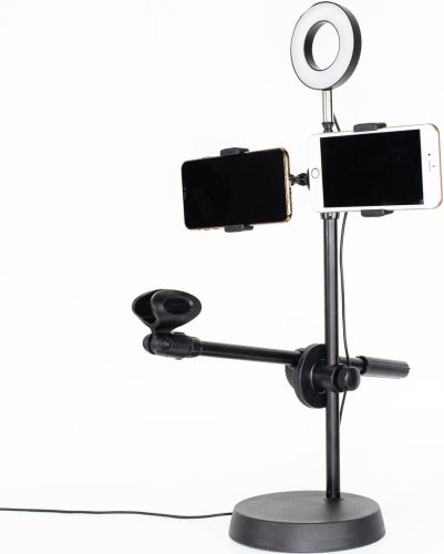 Кільцева LED лампа Phone Stand Youtuber HA - 12 селфи лампа 16 см настільний штатив з підставкою для мікрофона і двома тримачами для телефону від USB