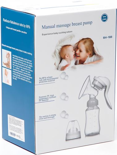 Ручной молокоотсос Manual Massage Breast Pump RH-188 с массажной насадкой, бутылочкой и соской для кормления и хранения грудного молока 150 мл