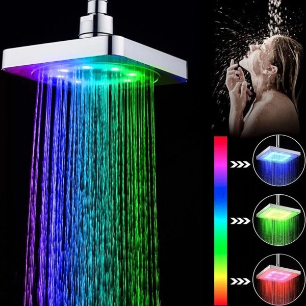 Світлодіодна квадратна насадка лійка для верхнього душу Shower head AND XL-902 з LED RGB підсвічуванням, душова насадка-лійка з датчиком температури
