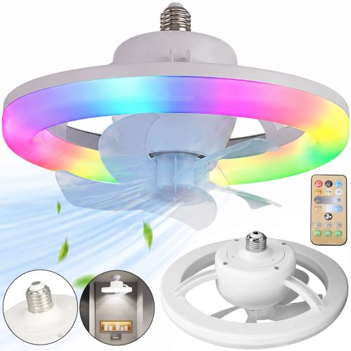 Електричний стельовий вентилятор із LED-лампою Fan Light CHP-008 2835 2-в-1 у патроні E27 з пультом дистанційного керування, RGB-люстра з вентилятором