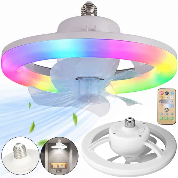 Електричний стельовий вентилятор із LED-лампою Fan Light CHP-008 2835 2-в-1 у патроні E27 з пультом дистанційного керування, RGB-люстра з вентилятором