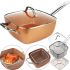 Універсальна сковорода Copper Cook Deep Square Pan Ampowar 24 см з фритюром і пароваркою з кришкою, антипригарна сковорідка фритюрниця з друшляком